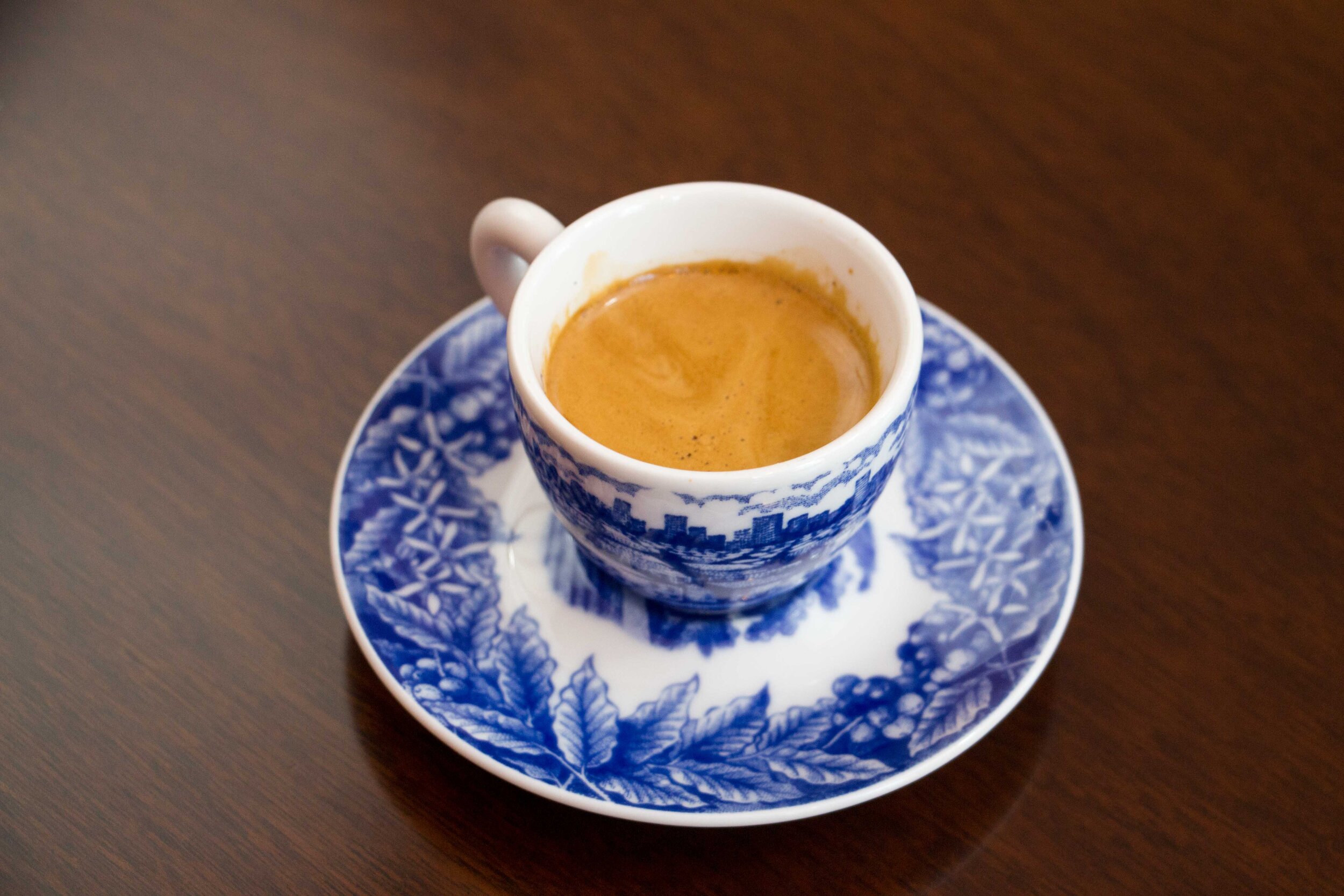 Espresso in a decorative blue cup