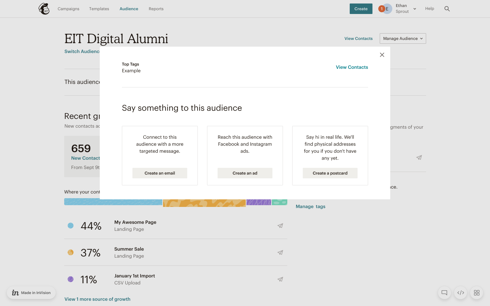 Target modal from dashboard