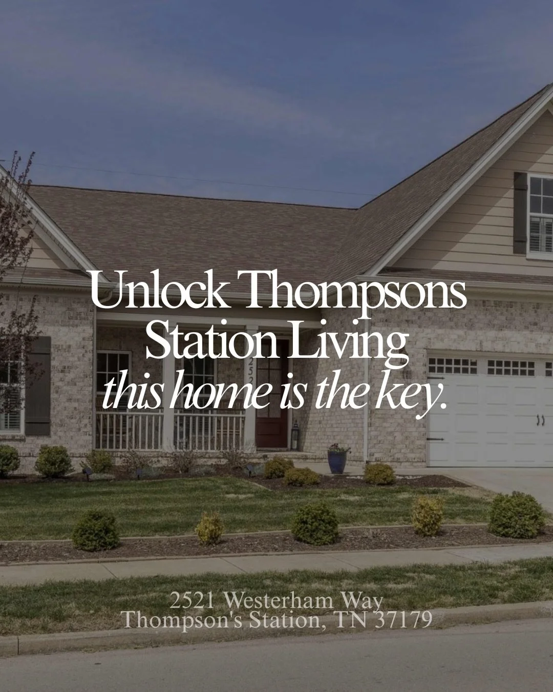 Just listed in Thompsons Station.

Comment &ldquo;Westerham&rdquo; to stalk the listing! 
Immaculate custom home with mainly one-level living, featuring 3 beds down, a private suite + bonus up, and thoughtful storage throughout.
Highlights include 12