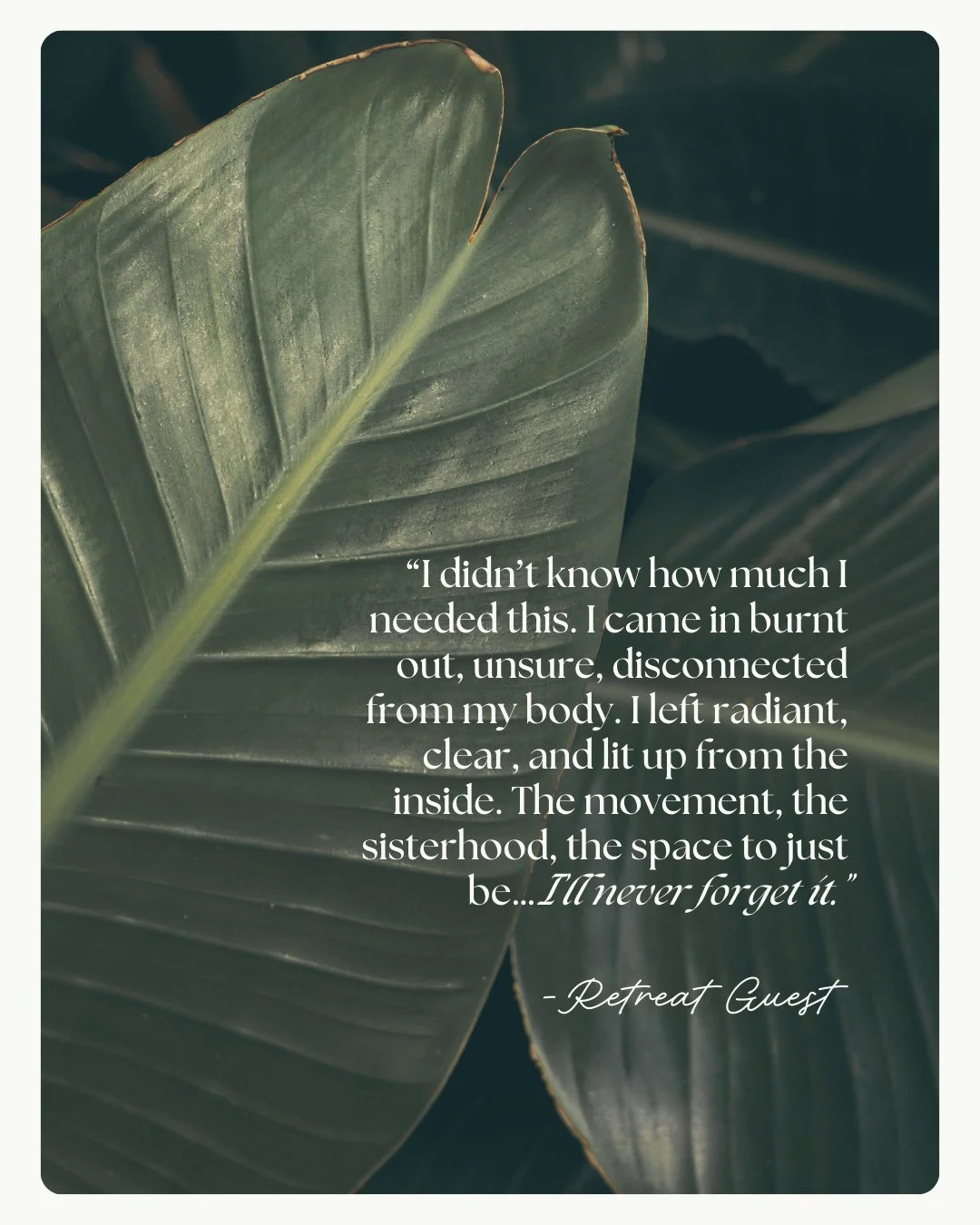 "I almost didn&rsquo;t go&hellip; then it changed my life.&rdquo;⁠
⁠
Real words from a recent retreat guest:⁠
⁠
&ldquo;I didn&rsquo;t know how much I needed this. I came in burnt out, unsure, disconnected from my body. I left radiant, clear, and
