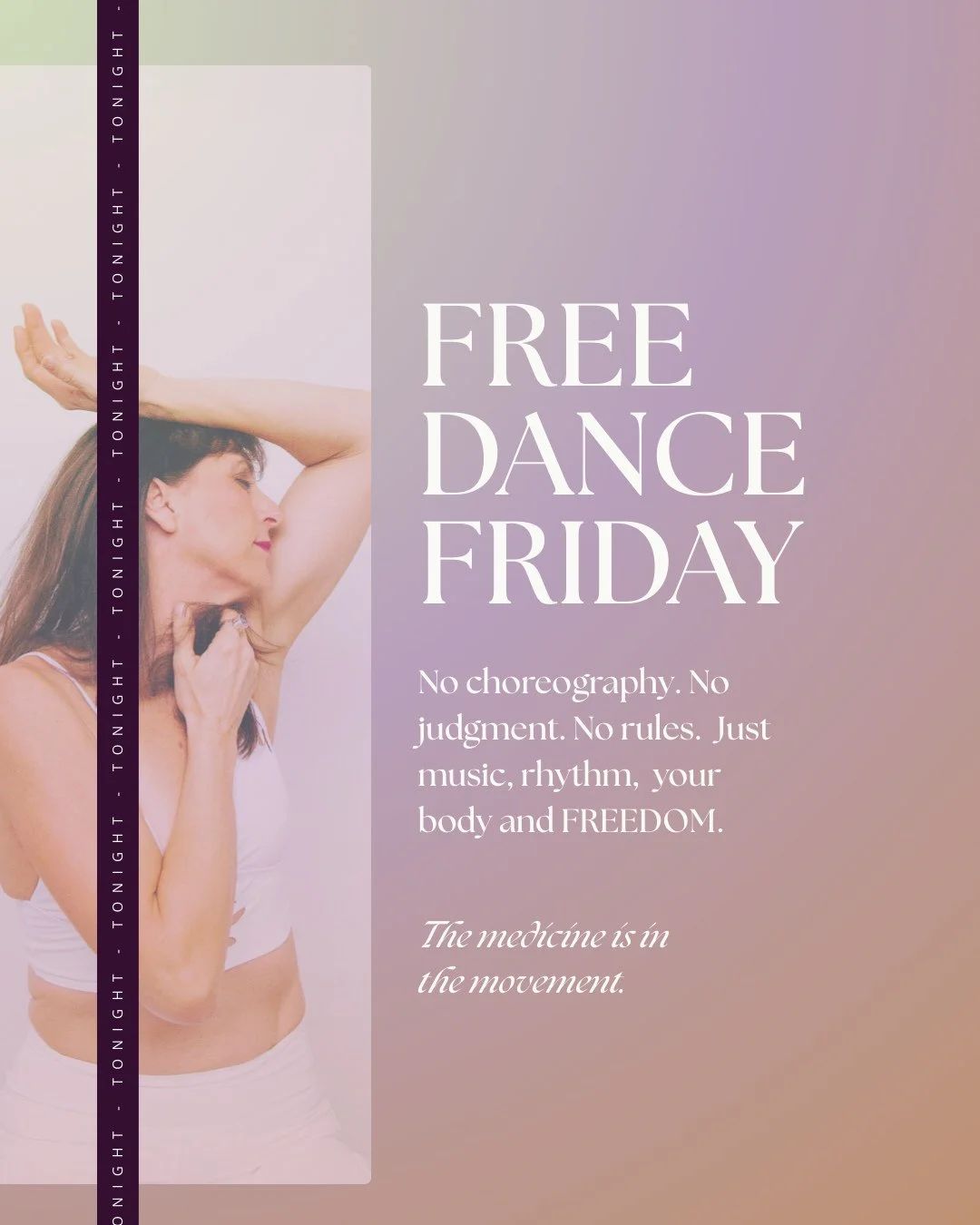 ✨ Free Dance Friday is BACK &mdash; and your body is invited.⁠
⁠
No choreography. No pressure. No having to get it.⁠
Just music, movement, and the freedom to let your body lead.⁠
⁠
Whether you need to shake off your week, reconnect to your joy, or ju