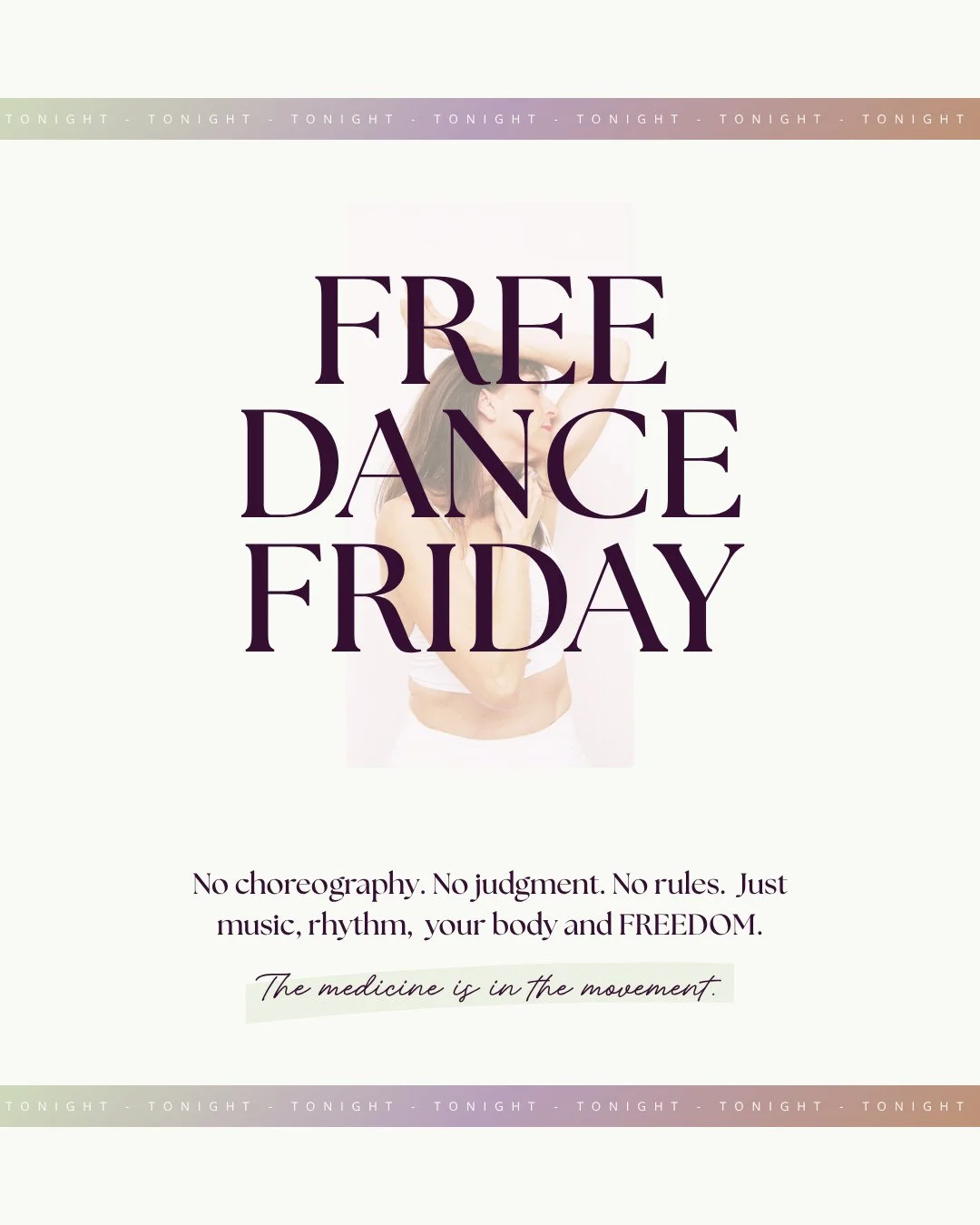 ✨ Free Dance Friday is HERE&mdash; and your body is invited.⁠
⁠
No choreography. No pressure. No mirrors.⁠
Just music, movement, and the freedom to let your body lead.⁠
⁠
Whether you need to shake off your week, reconnect to your joy, or just breathe