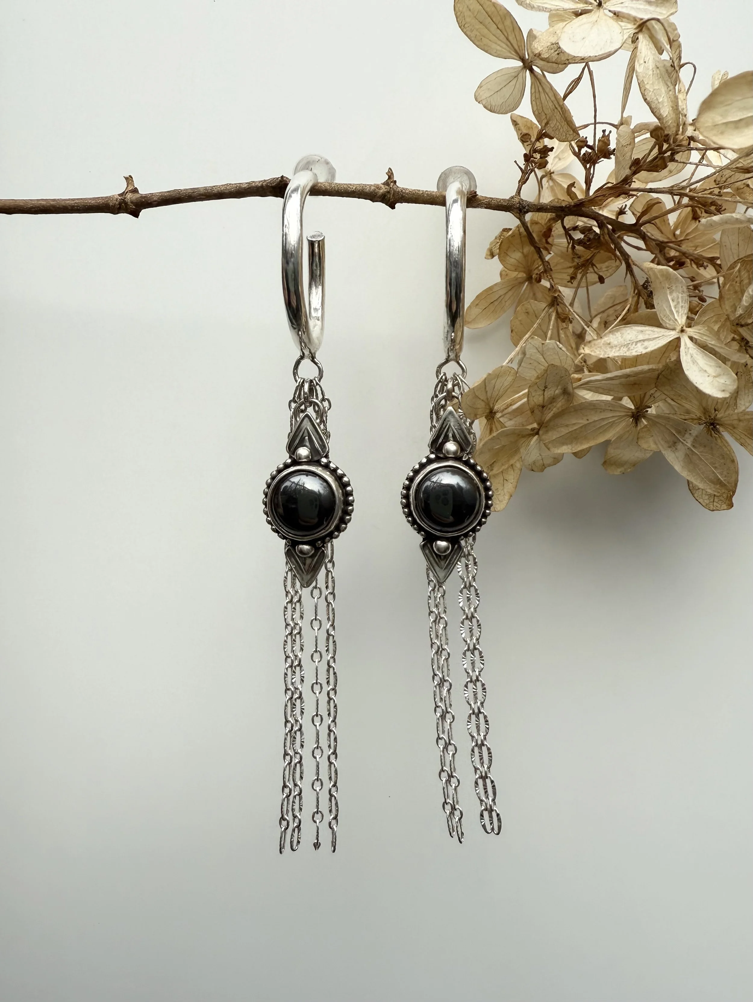 Hematite Arrow Fringe Hoops