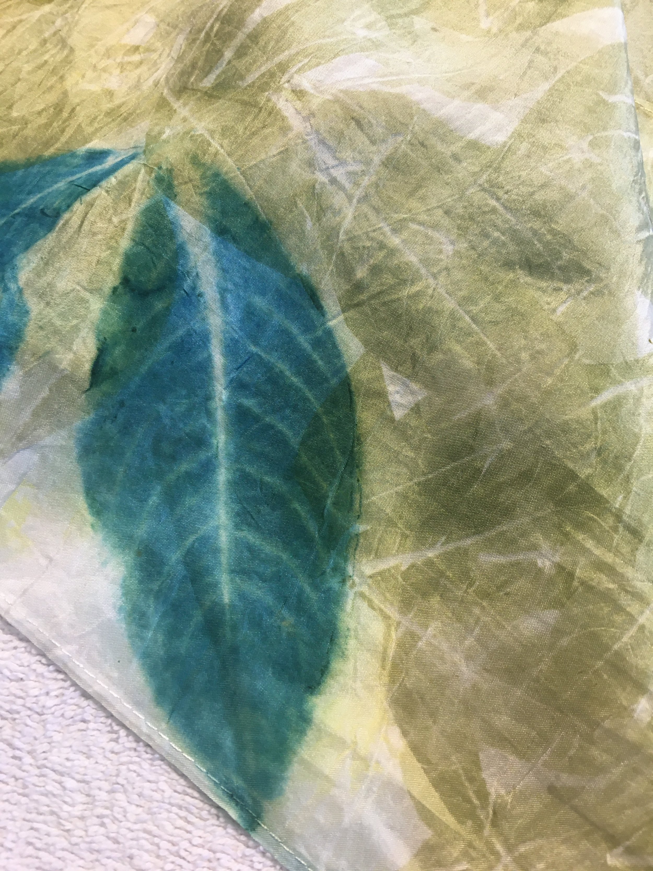 Eco printed and pounded indigo