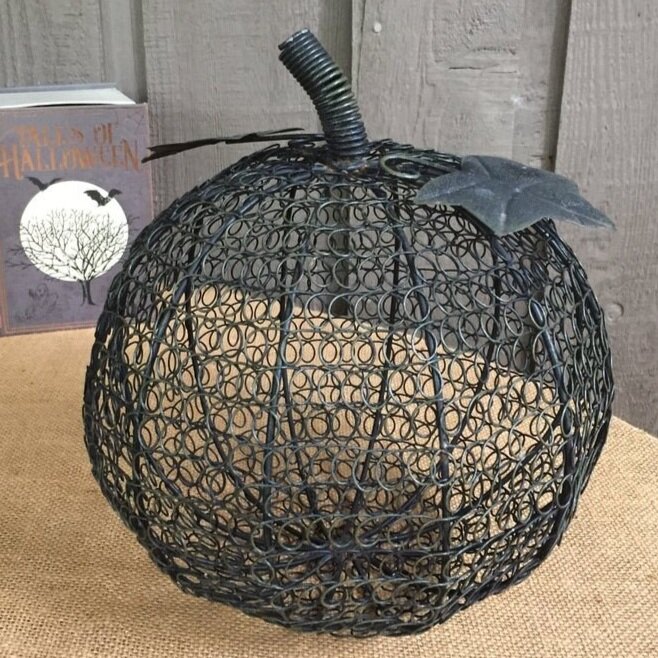 galvanized metal mesh bray black pumpkin fall thanksgiving decor