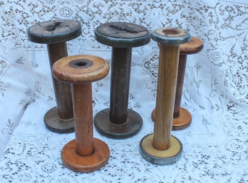 Etsy decor - vintage antique wooden wool mill spool 