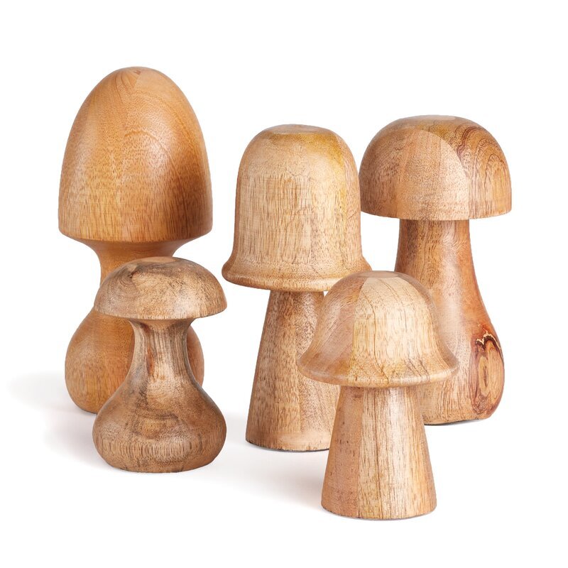 Wayfair wood carved mushrooms natural fall decor