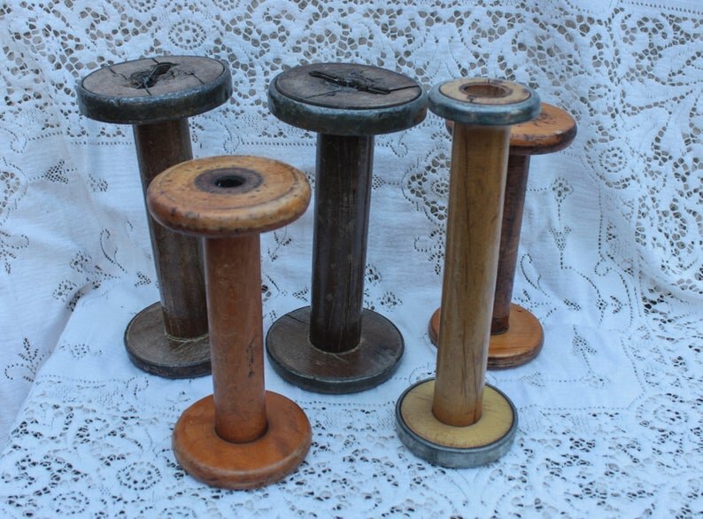 Etsy decor - antique vintage wool mill thread spools