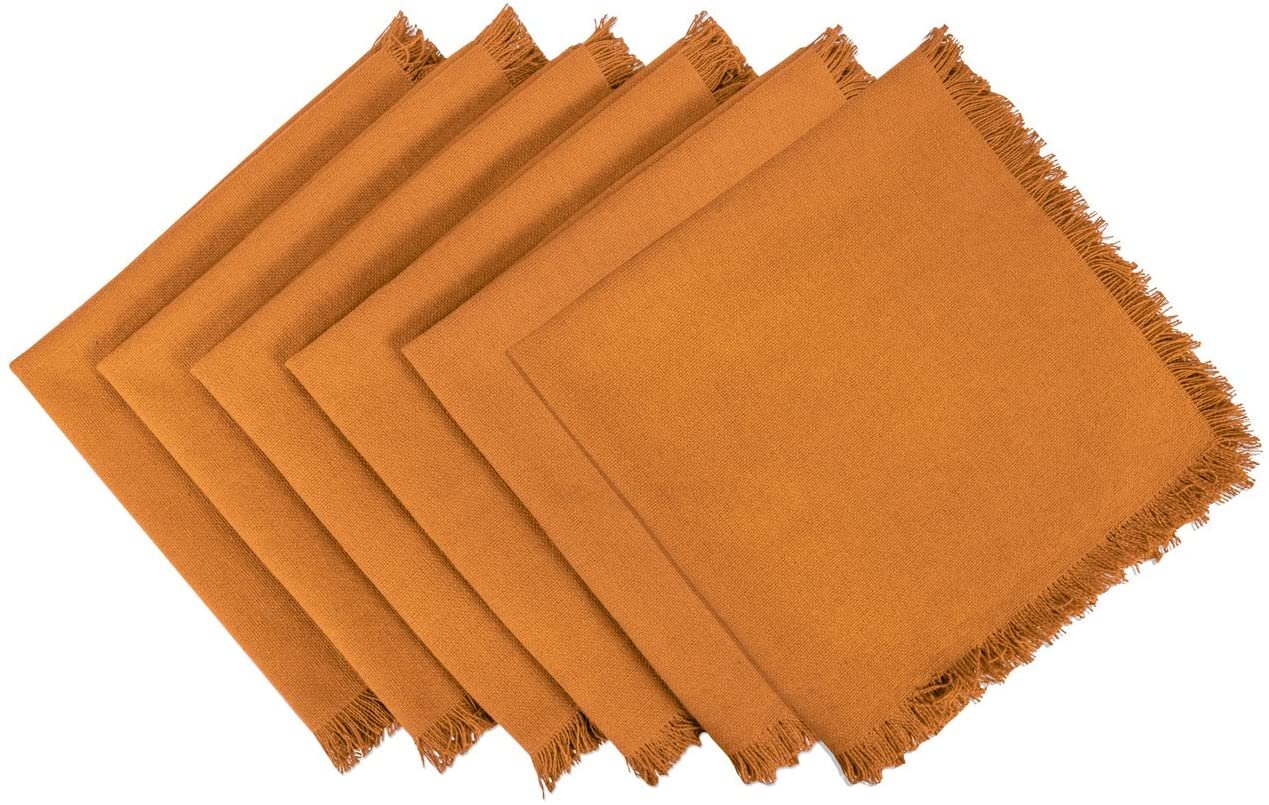 Fall harvest linen-look fringe raw edge cotton napkins