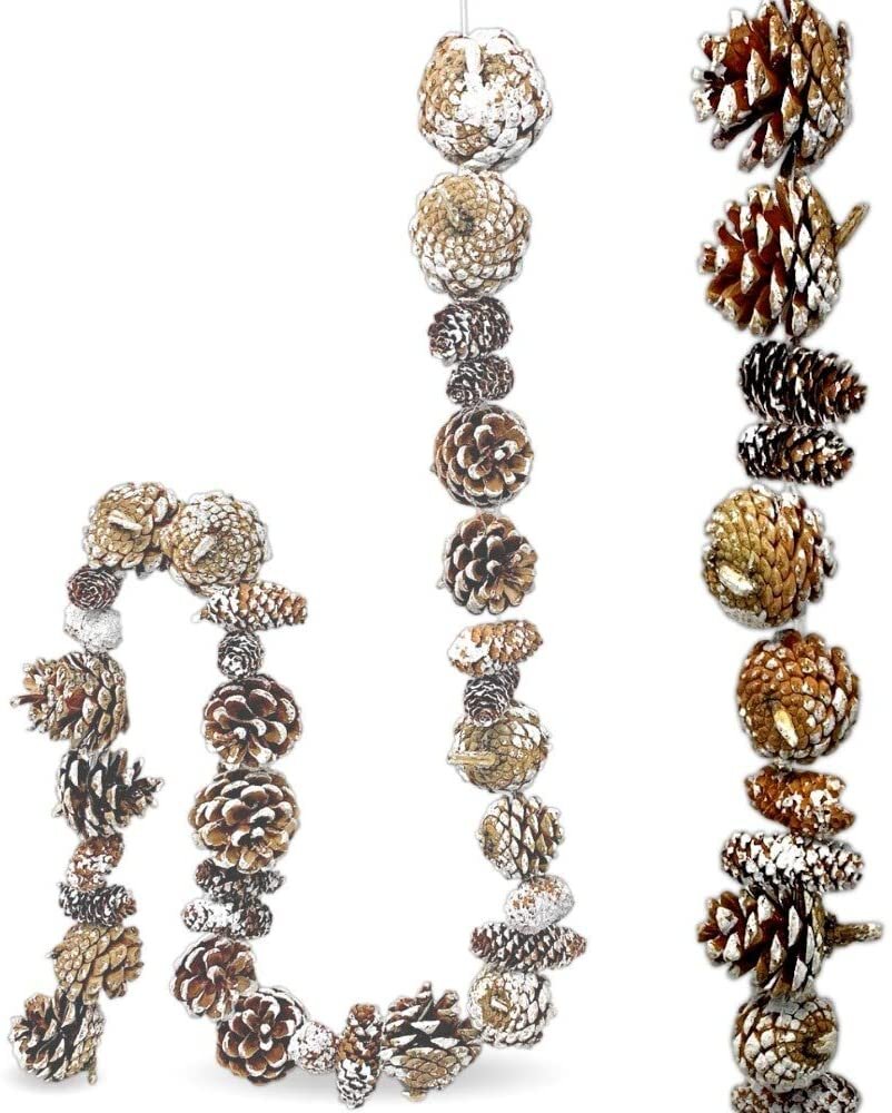 snow covered winter holiday pinecone garland