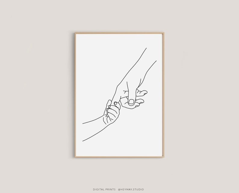  Etsy - Line drawing print, Holding hands print, Line art, Nursery art, Hands line art, Baby room decor, Black lines, Wall decor, Printable, digital download 