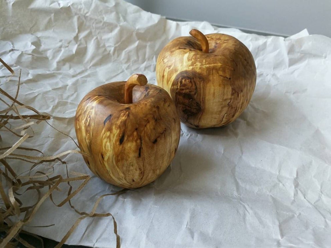 Birch Burlwood Carved Apple, Etsy 