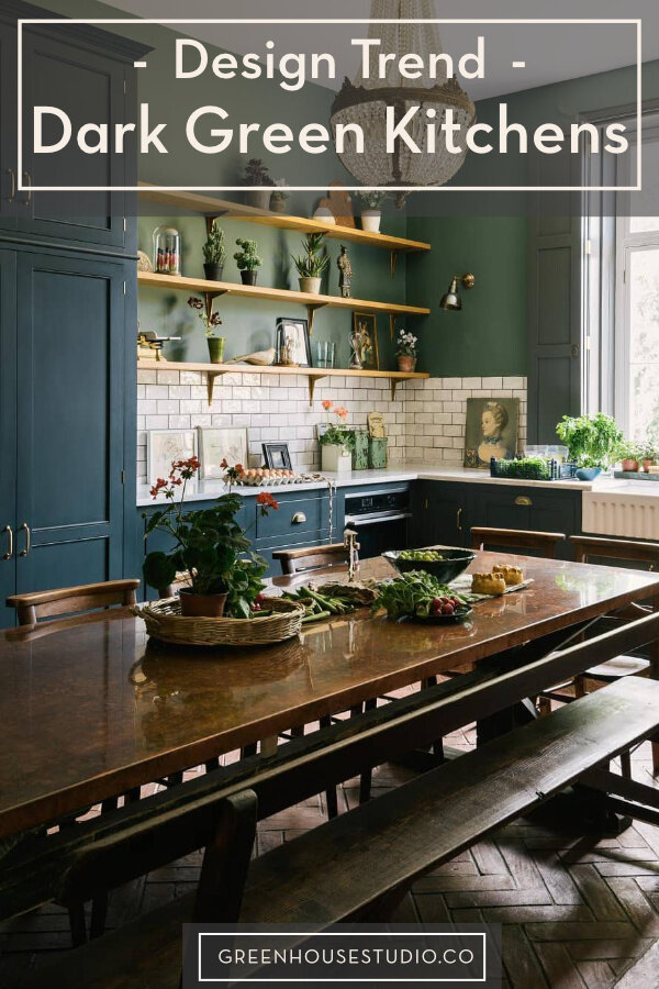 Dark Green Kitchens Kitchen Trends, Dark Green Kitchen Cabinets With White Countertops