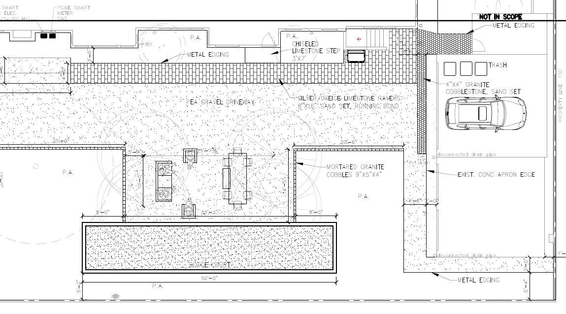 Residential landscape layout plan showing site programming and circulation.