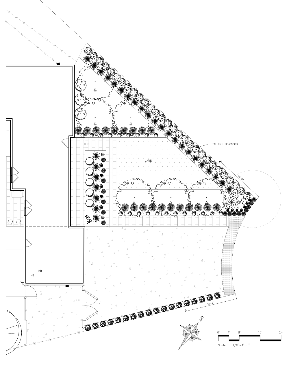 AutoCAD drawing of a residential planting and lighting plan.