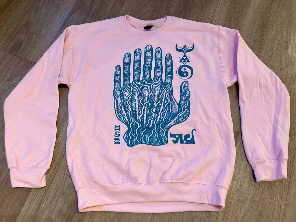 Hand Sweatshirt Turquise on Pink