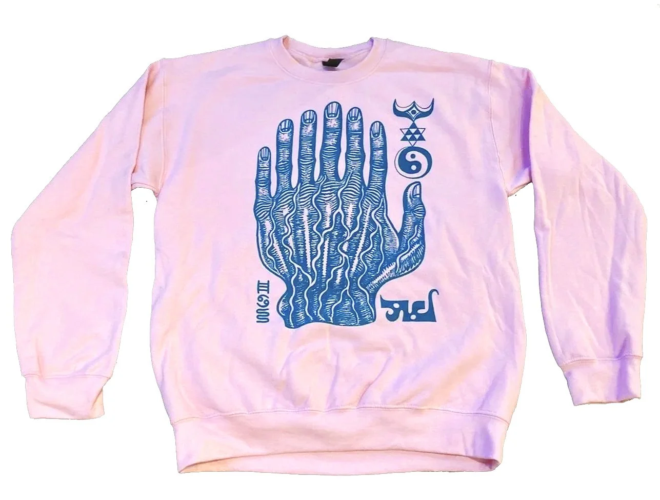 Hand Sweatshirt Turquise on Pink