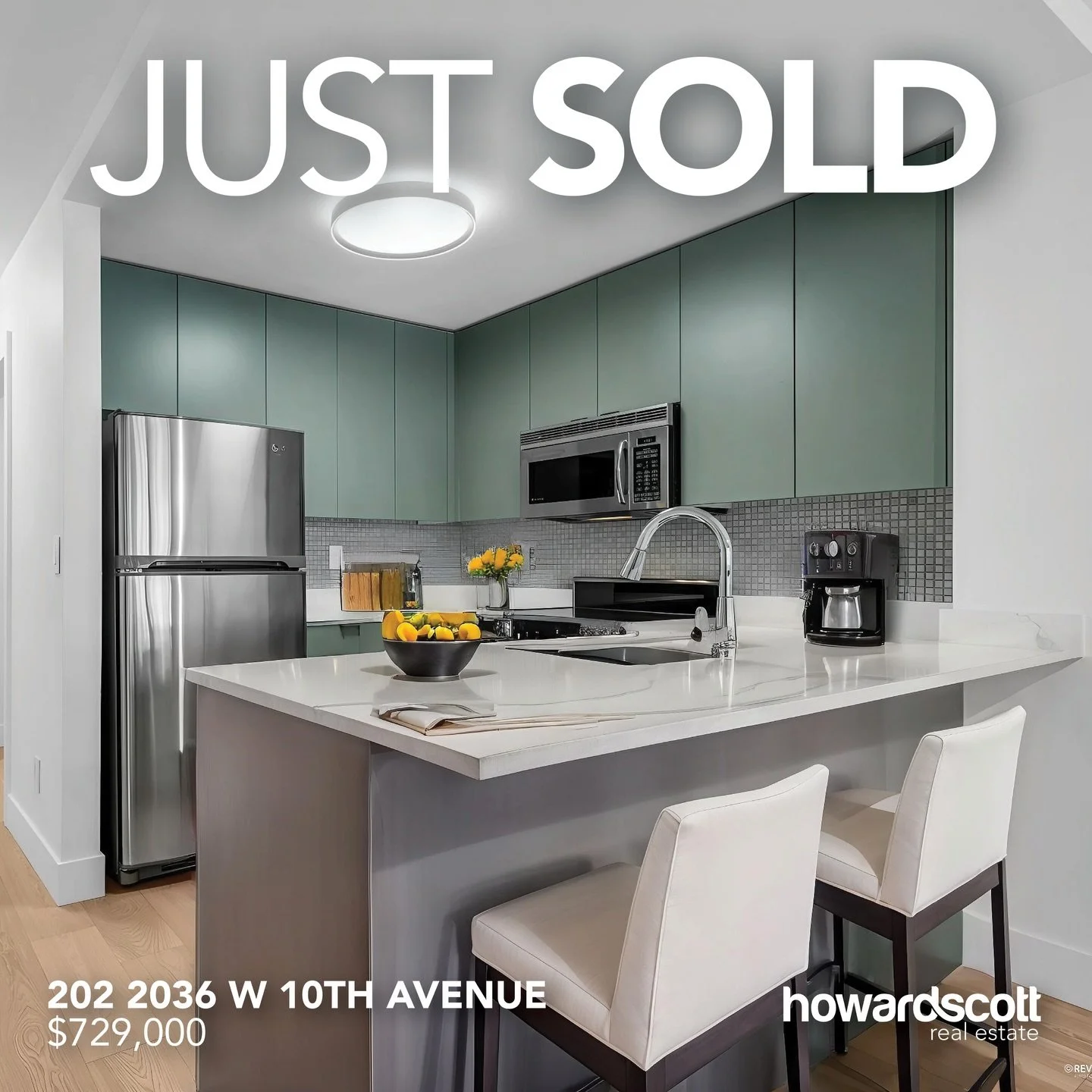 SOLD. Completely Renovated 1 Bedroom + Den + Office in The Tenali a boutique, rainscreened CONCRETE building in Kitsilano with only 23 units. Upgrades include elegant Ash floors, sleek Quartz countertops, a chic backsplash,refreshed bathroom with por