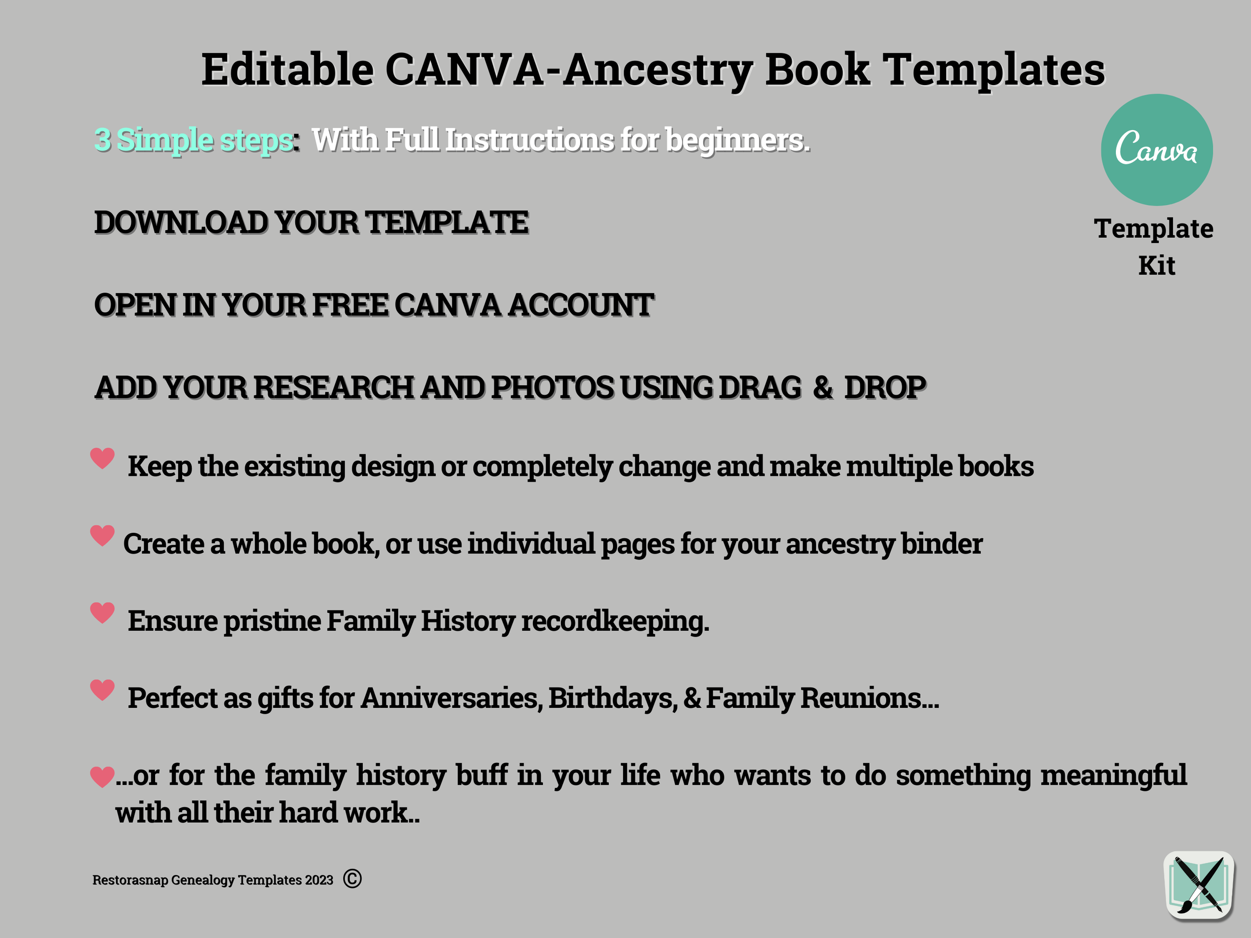 The benefits of a Whats Included restorasnap 2 BOOK BUNDLE OFFER! Fully Customizable, Easy to Use GenealogyBook.png