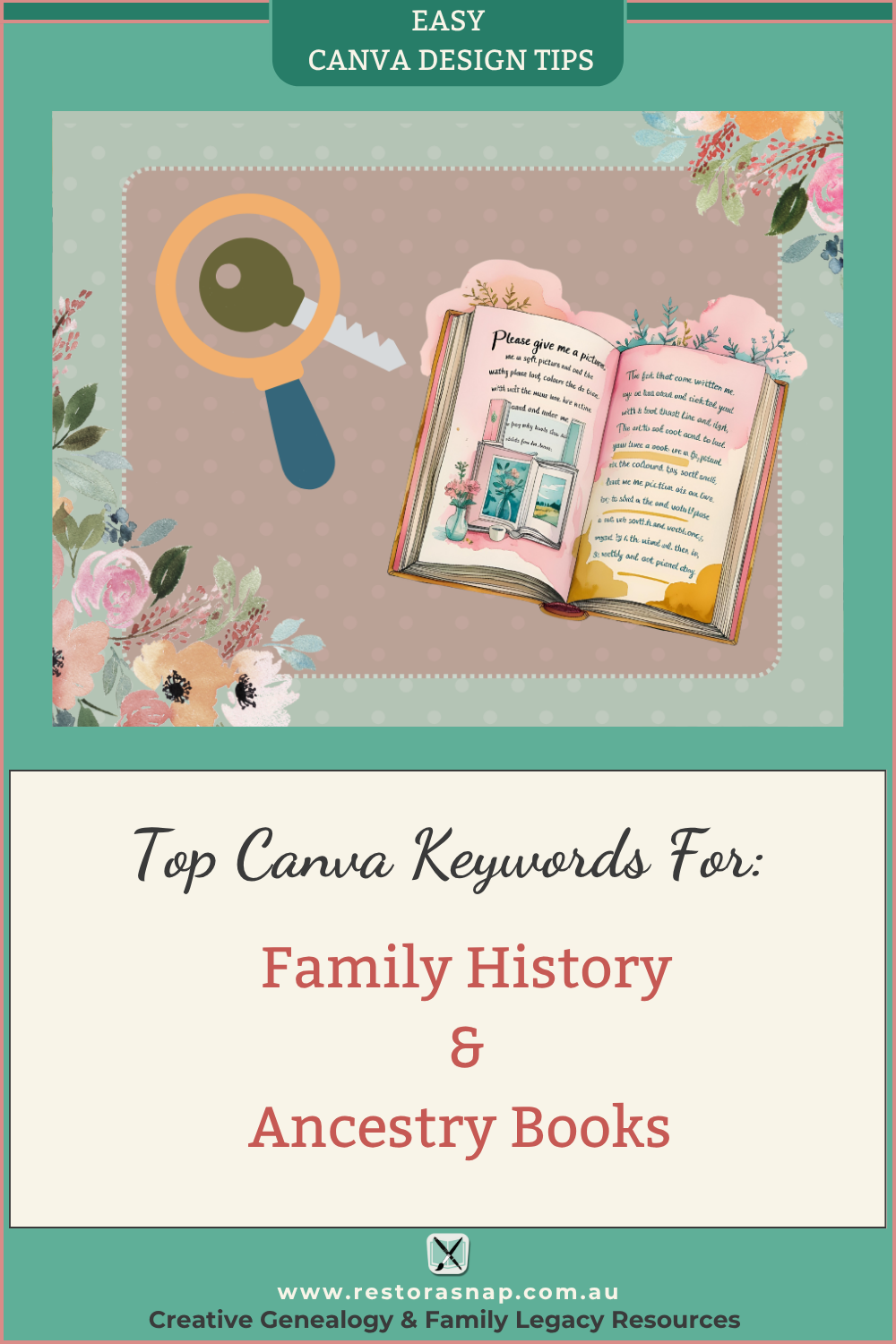 How To Find Perfect Canva Elements For Your Ancestry Book Templates. The Must Have Canva Keyword List!