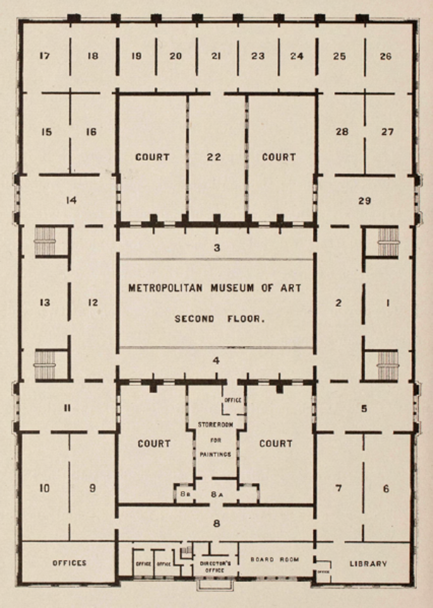 art museum floor plan with numbered rooms