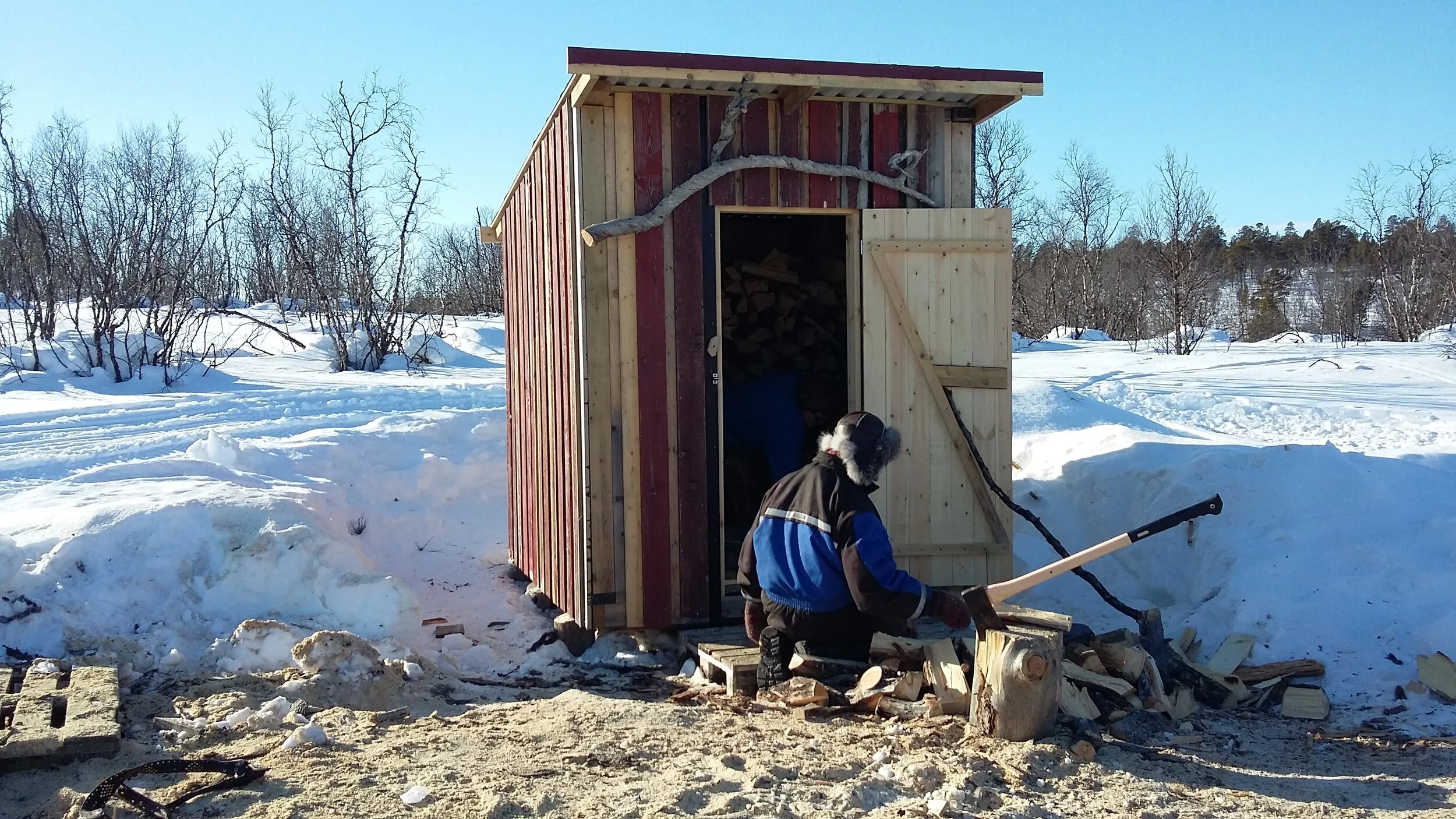 Grandfather makes sure to keep the attachment up. It goes a lot fire wood with temperatures down to -40 at most.