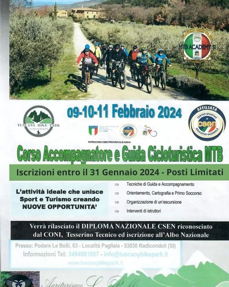 Saremo presenti come relatori/istruttori con Mattia Bergamasco a questo primo evento 2024 di formazione per guide MTB . Saremo innveste di  istruttori #csen #csentoscana 
Una buona occasione per essere attivi gi&agrave; da inizio stagione turistica '