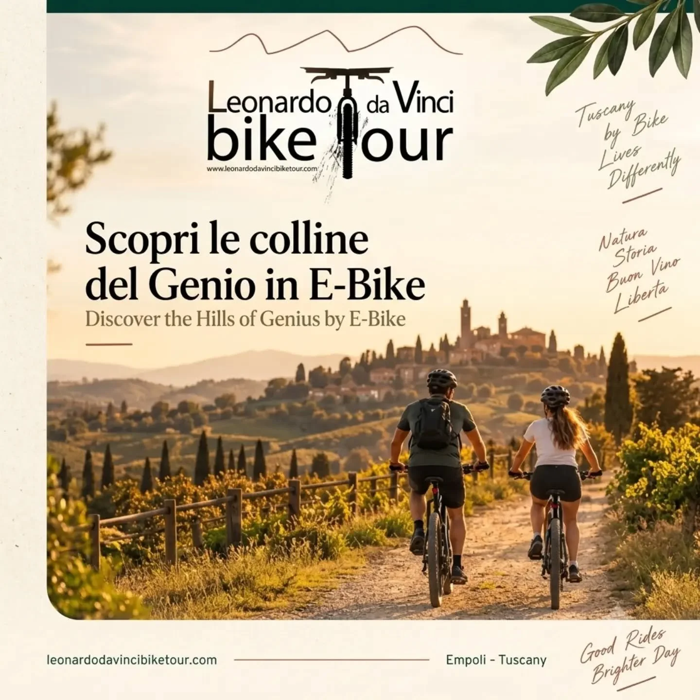 🚴&zwj;♂️ Scopri la Toscana in E-Bike con Leonardo da Vinci Bike Tour! ✨
Sogni di esplorare le splendide colline del Genio, tra i panorami mozzafiato di Vinci, le storiche tappe dei Medici e i vigneti del Chianti? Ci pensiamo noi! 🌿🍷
Sia che tu sti