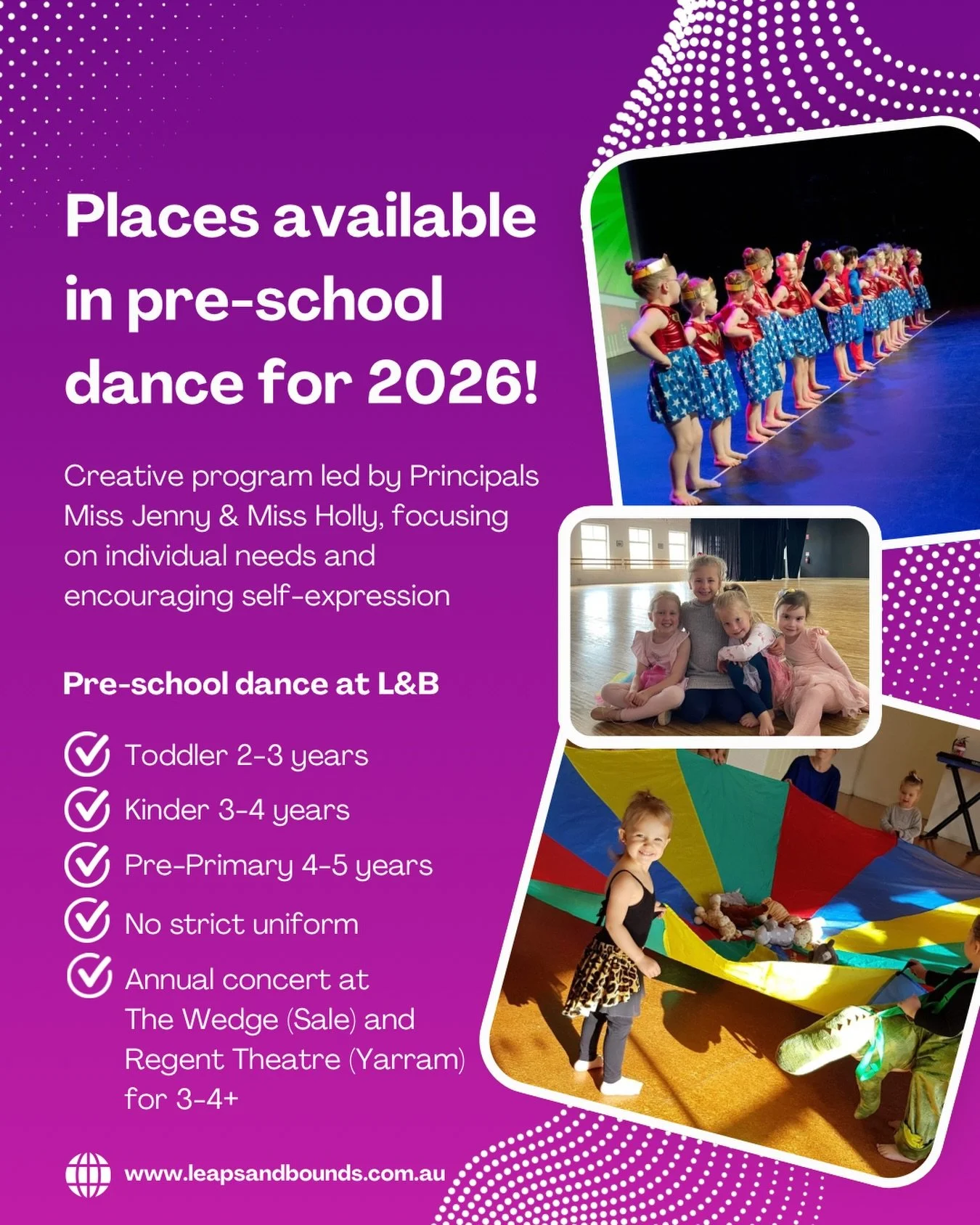 Pre-school dance at Leaps and Bounds 💜
1/126 Raymond Street Sale
279 Commercial Road Yarram

Enrol today at www.leapsandbounds.com.au