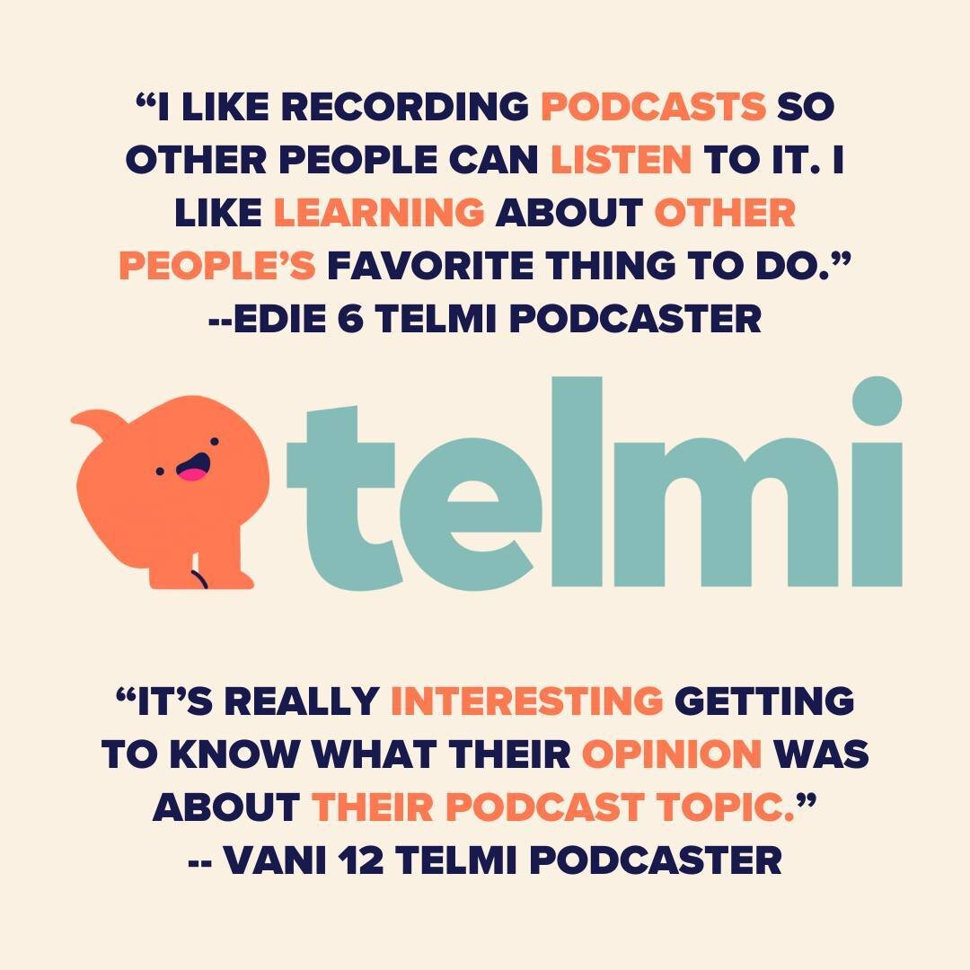 Delighted to share some of the feedback we get from children about Telmi ❤️

Edie, age 6 said &quot;I like recording podcasts so other people can listen to it. I like learning about other people&rsquo;s favorite thing to do.&rdquo; 

Vani, age 12 sai
