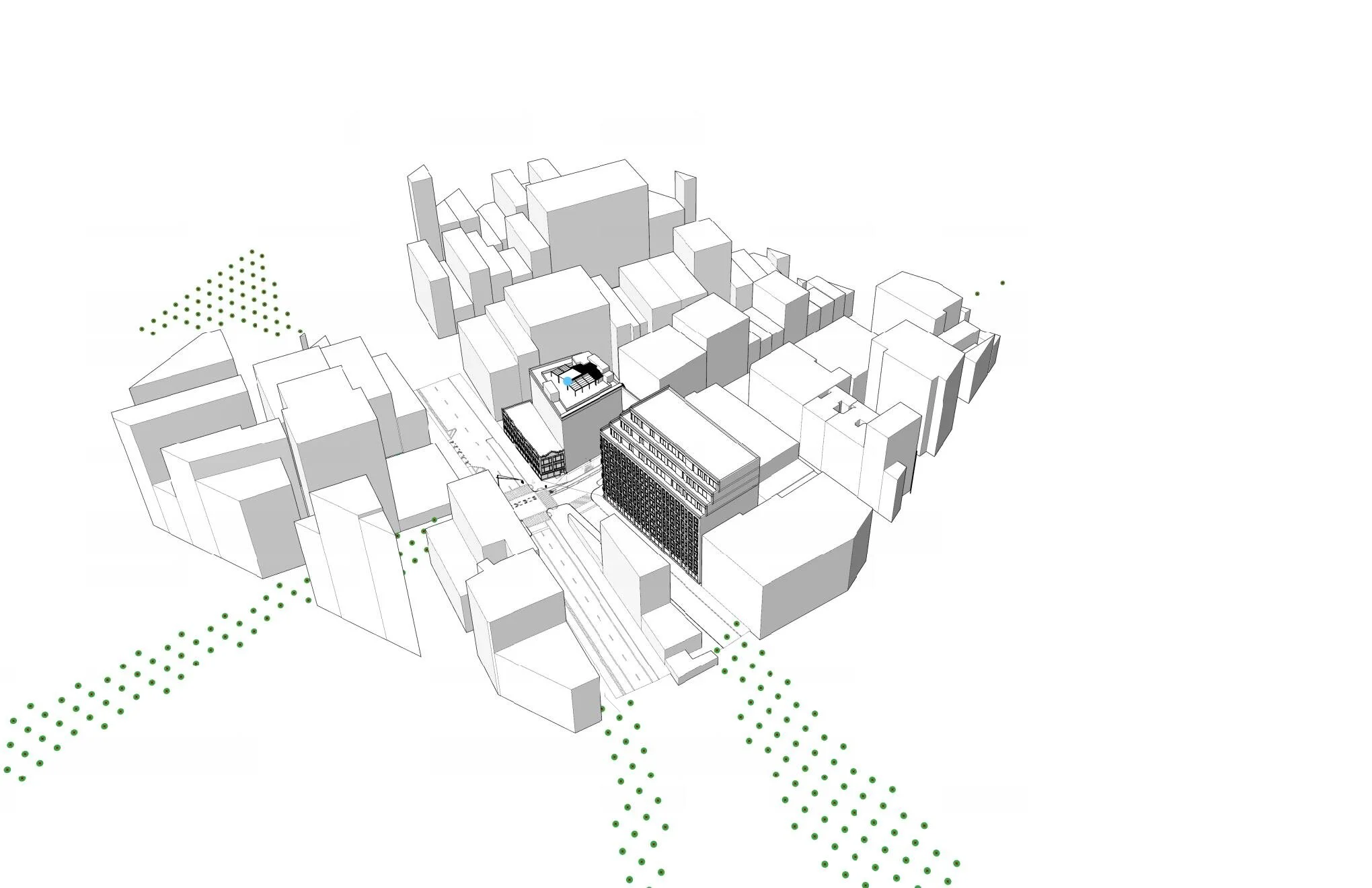 3   Locations at street level with unobstructed view of focal point