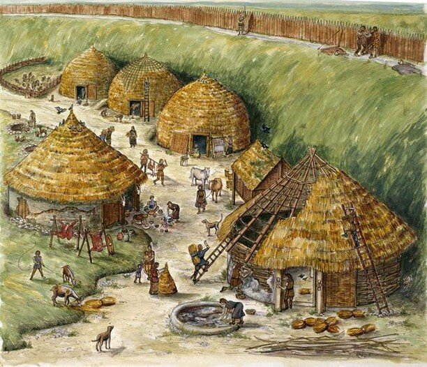 I hope you're all enjoying our episode about headhunting, hillforts and the British Iron Age. ⠀
⠀
Here's a picture to try and show you what Danebury might have looked like. It's interesting that the roundhouses hugged the ramparts, leaving open space