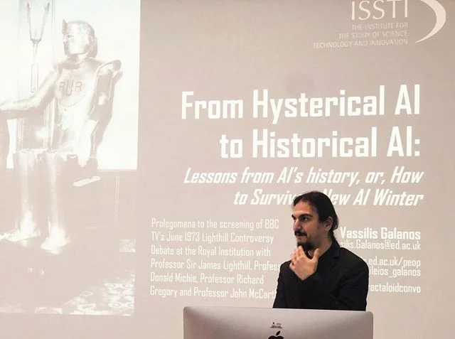 Vassilis Galanos giving a great intro talk for the screening of the Lighthill debate on Artificial Intelligence! #howtokillAI