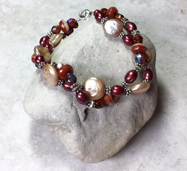 Double Bronze Pearl Beaded Bracelet