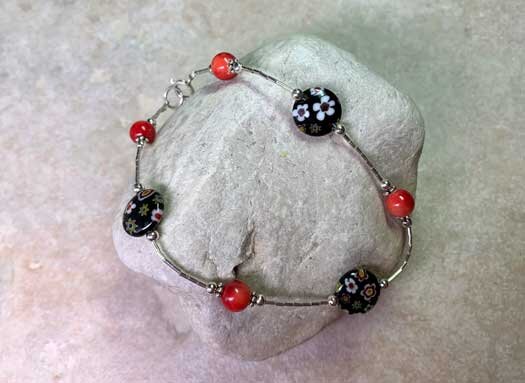 Milifore and Coral Beaded Anklet