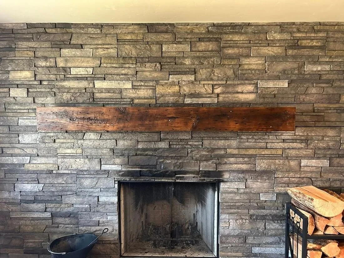 Custom Reclaimed Wood Mantel Installation