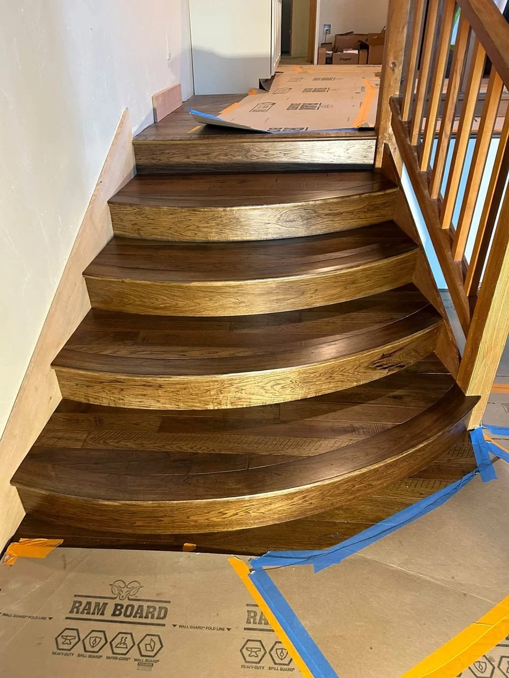 Custom Curved Hickory Stair Treads and Risers in Central Oregon