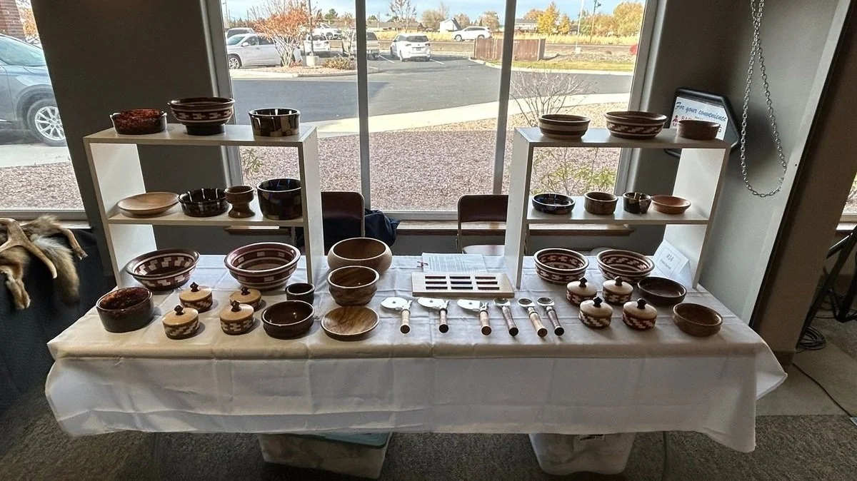 wood turned bowls and kitchen items at trade show in Redmond, Oregon