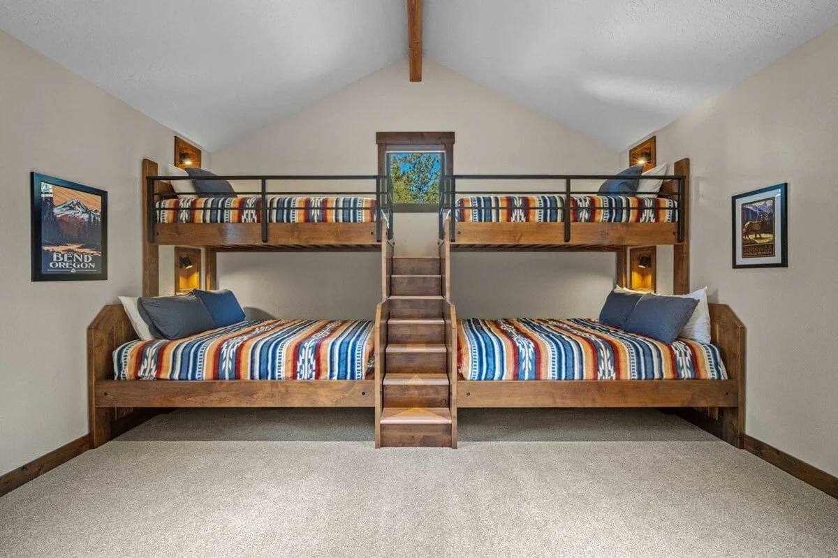 Custom bunk beds in Caldera with bedding