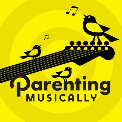 Parenting Musically logo: guitar with singing bird sitting on guitar.