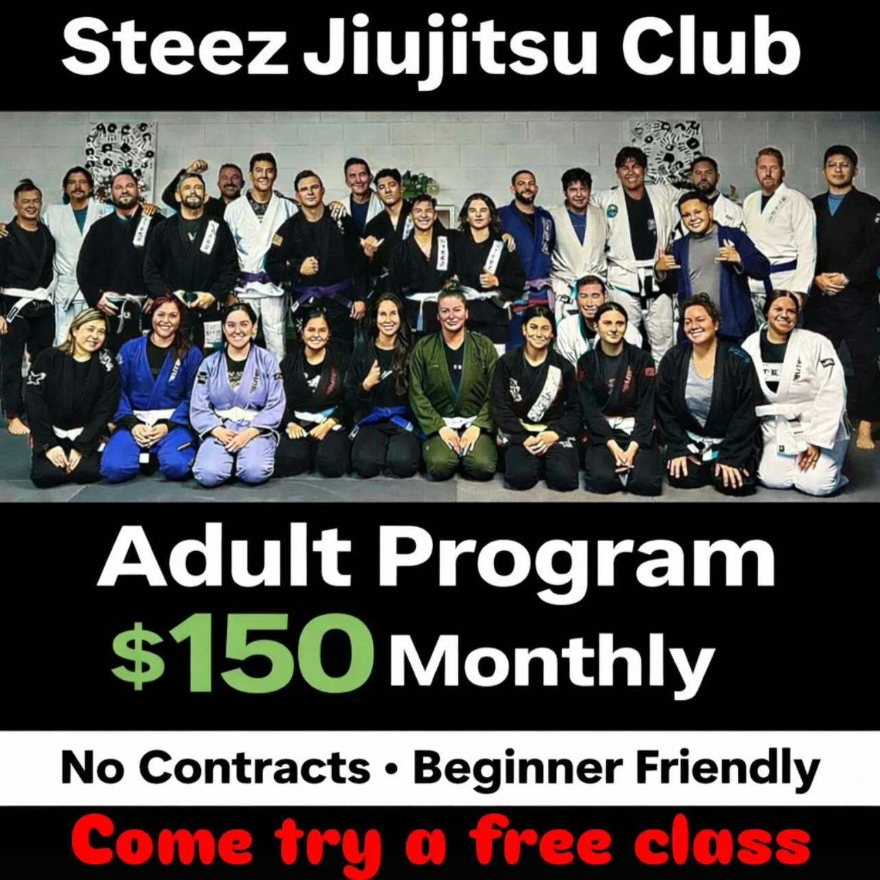 Adult Jiu-Jitsu at Steez 
Beginner friendly &bull; No contracts &bull; $150 monthly

Come try a FREE class
Fill out the form on our website to claim your free pass 👊
🔗 steezjiujitsuclub.com
📍121 N Prospect Ave Tustin Ca 92780
📱(714)280-7114
