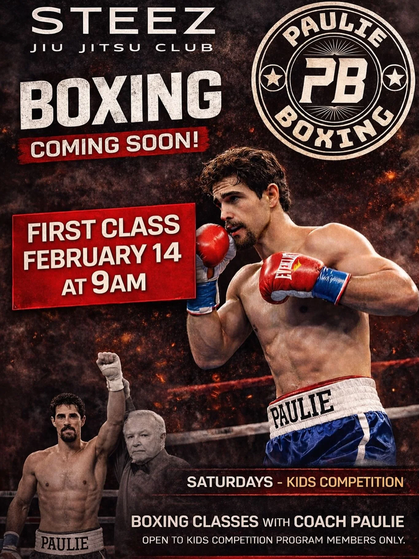 New Boxing Class Opportunity for Our Competition Kids 🥊

We&rsquo;re excited to announce that we&rsquo;ll be offering a Boxing class with Coach Paulie on Saturdays. To start, this will be one Saturday per month, and as interest grows, we&rsquo;ll lo