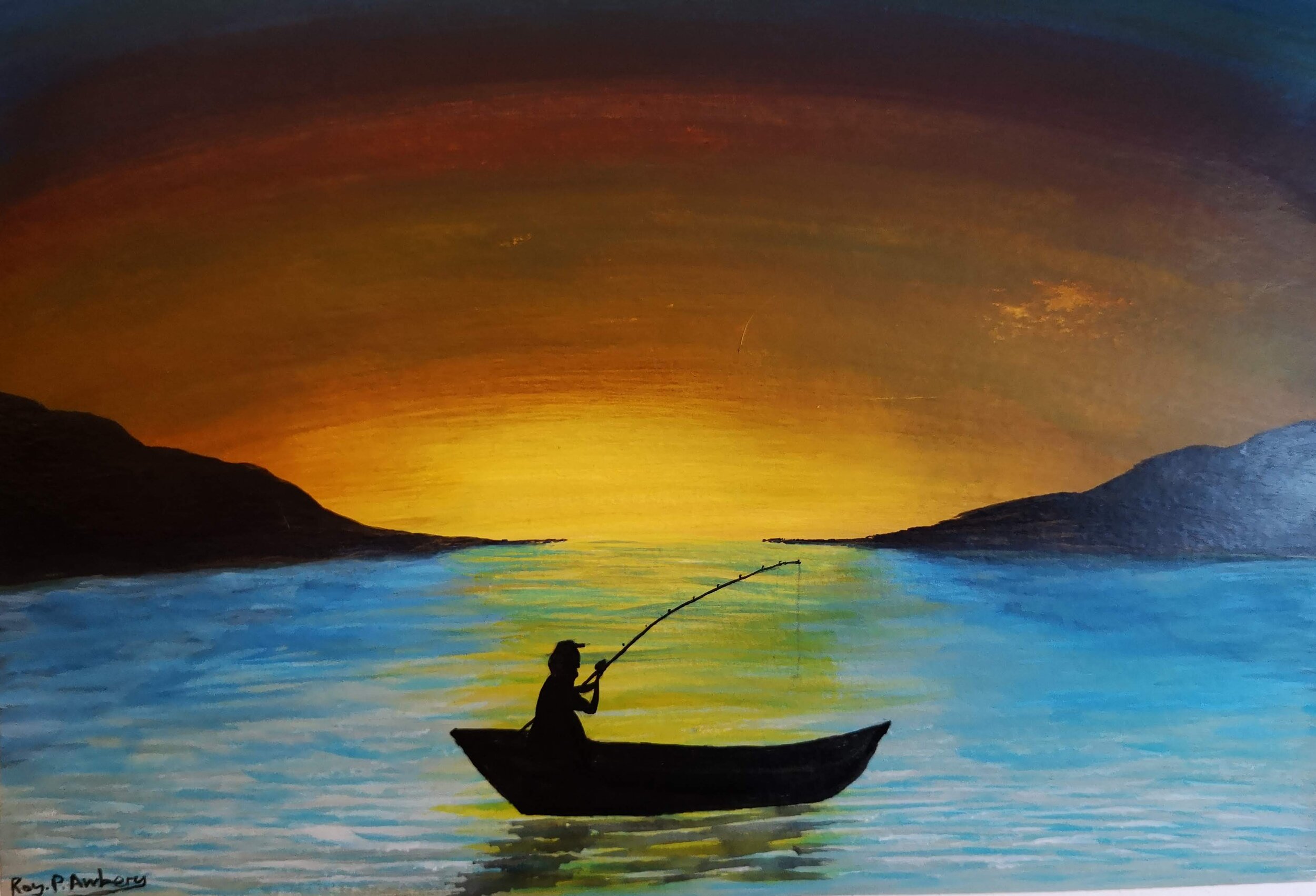 Gone fishing - acrylic on paper original painting