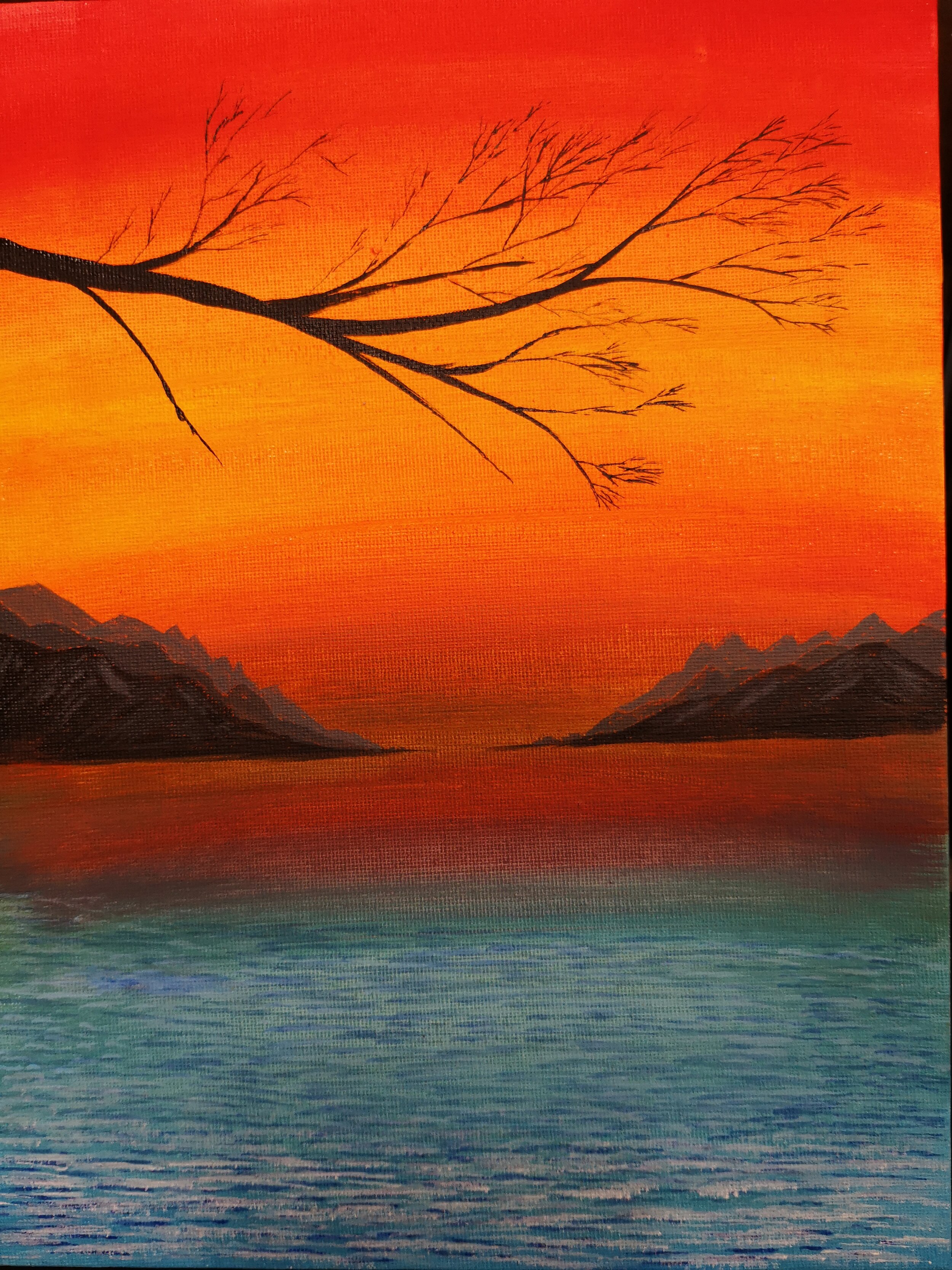 Sunset painting in acrylic on canvas