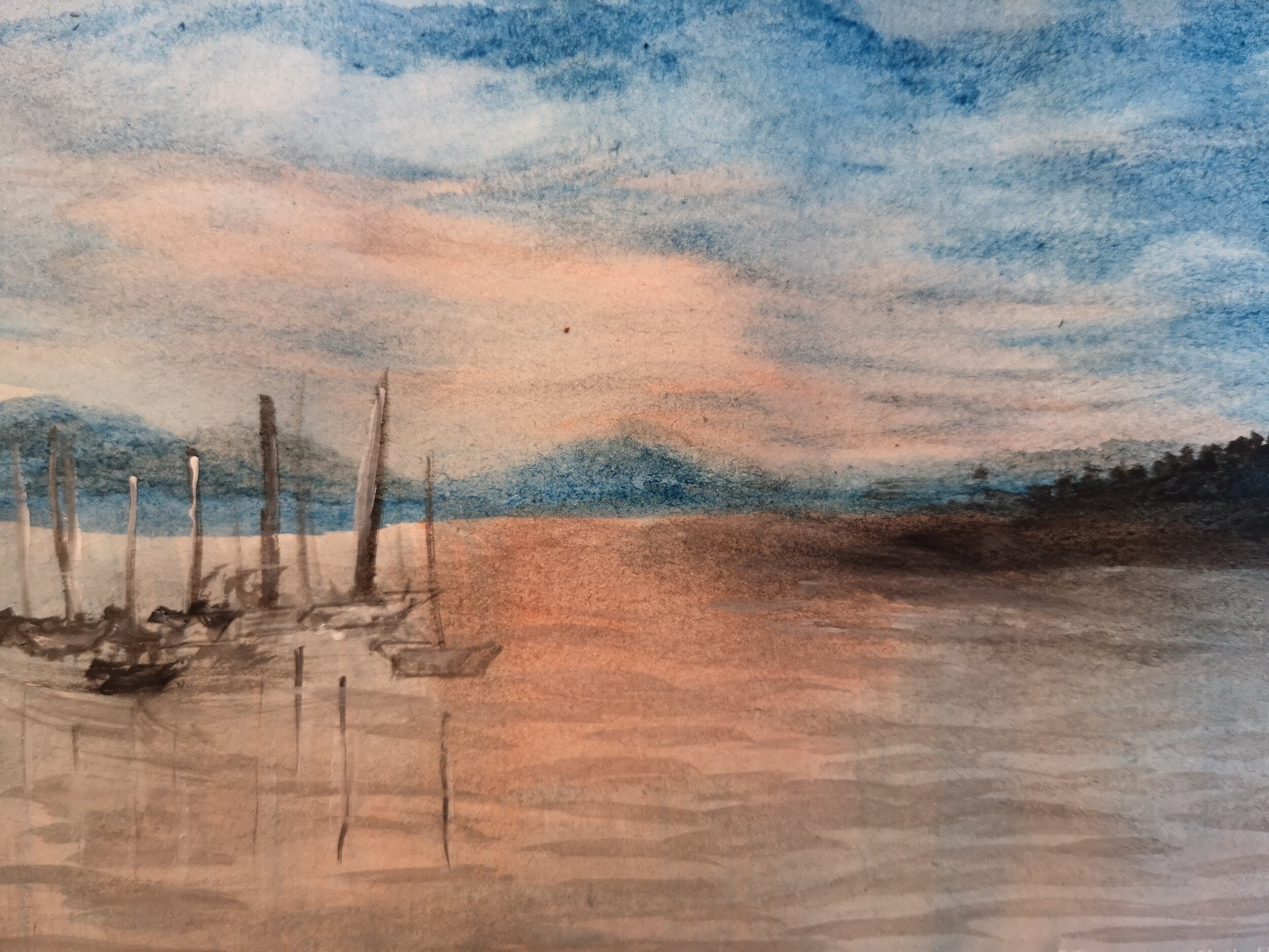 Moored at sunset - original water colour seascape painting