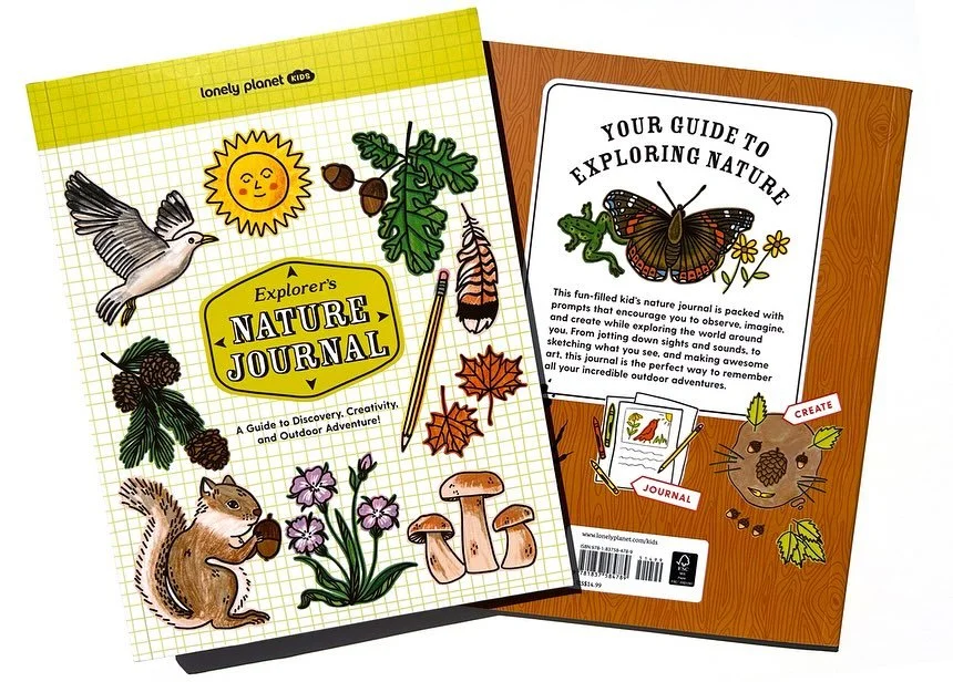 I got to design and illustrate this lovely nature journal for kids, recently published by @lonelyplanet Art direction by the excellent @emdubin and written by @emmacberne 🌻 lots of fun prompts for 6-8 year olds to investigate their natural surroundi