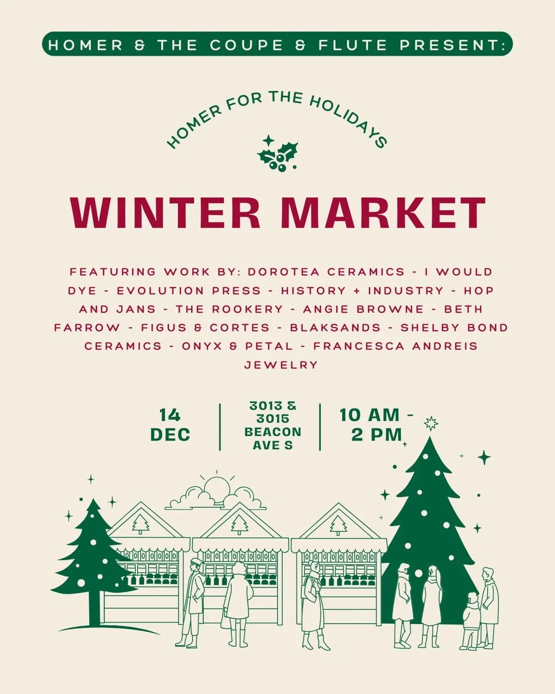 Less than a week until our annual Homer for the Holidays Winter Market! Can't wait to see you all there - December 14th from 10am-2pm! 🎄 ❄️ ✨ 

We&rsquo;ll be slinging pita pockets (yes, there&rsquo;s a vegetarian option!), eggnog, and our *newest* 
