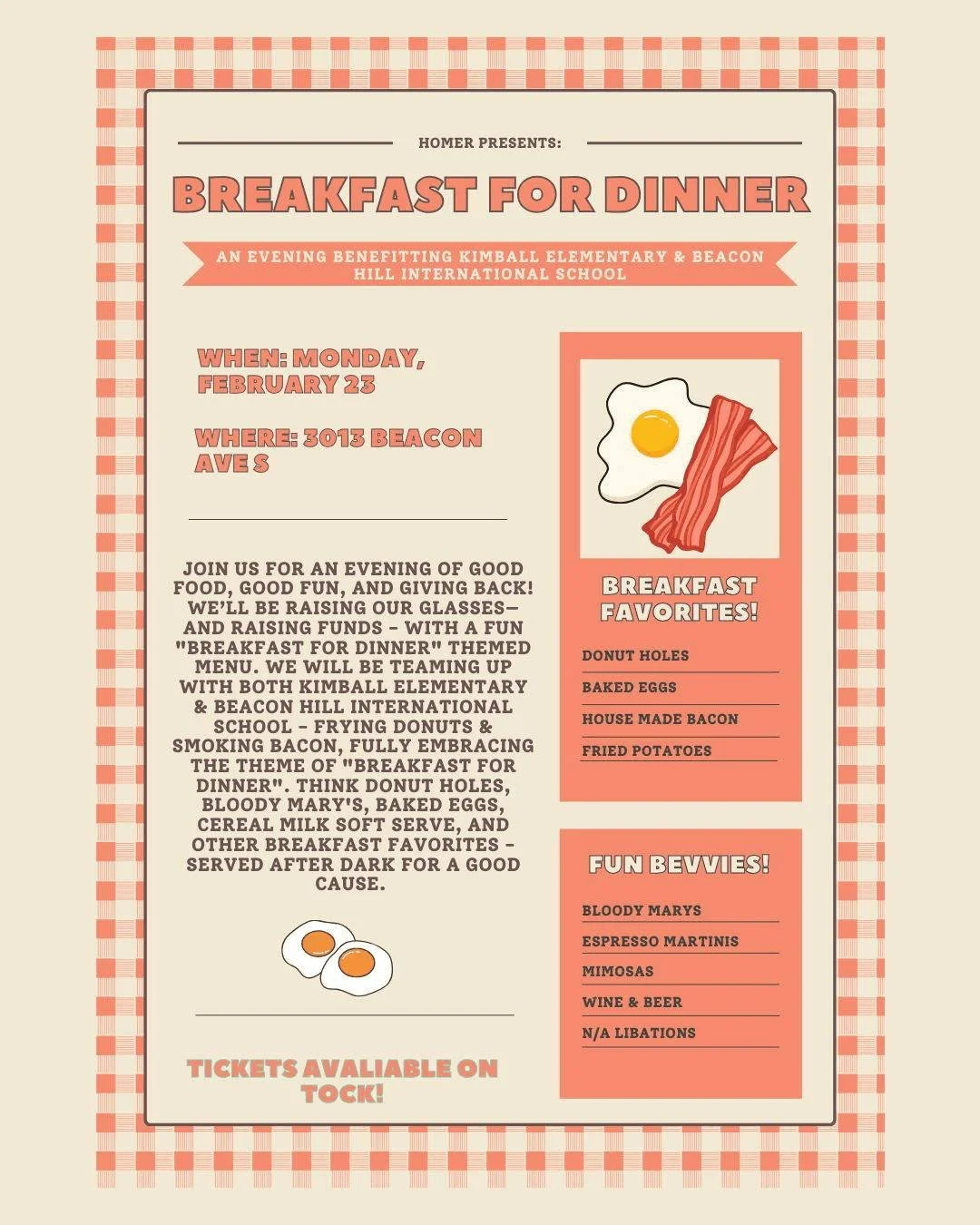 Tickets are live for the next dinner in our benefit dinner series! 

This quarter we are teaming up with the fine folks at Kimball Elementary &amp; @BHISPTA to raise our glasses &amp; raise funds for an incredible cause. 

On Monday 2/23 we will be f