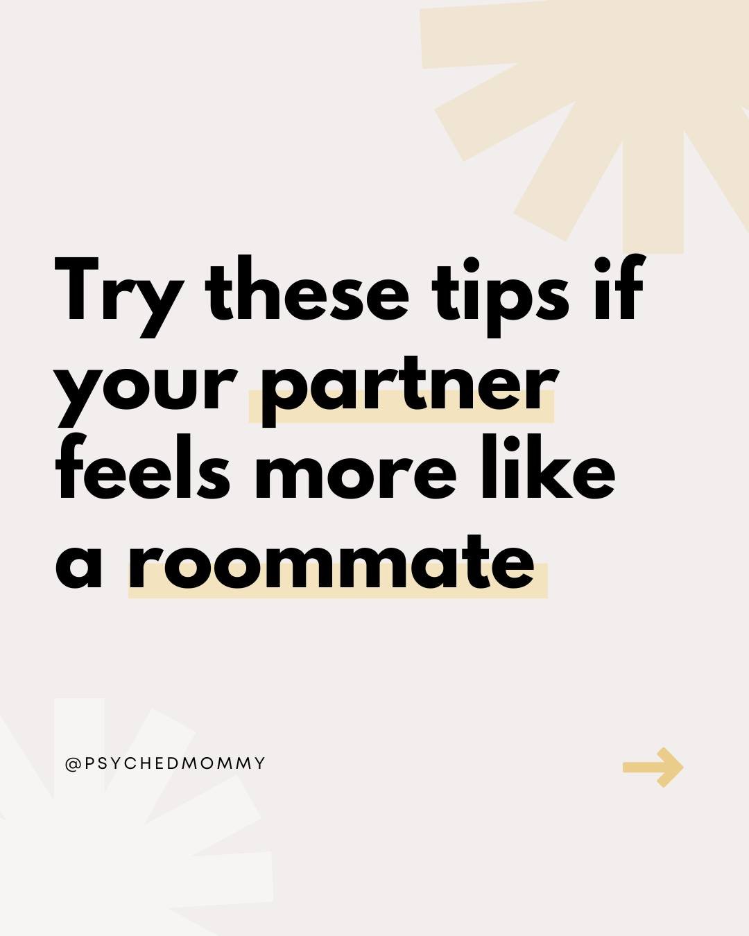 Since having kids, it might feel like most of your conversations with your partner are transactional.⁠
⁠
We ask quick, yes/no questions to get the basic info we need to continue with our to-do lists. Or, we make awkward small talk before bed just so 