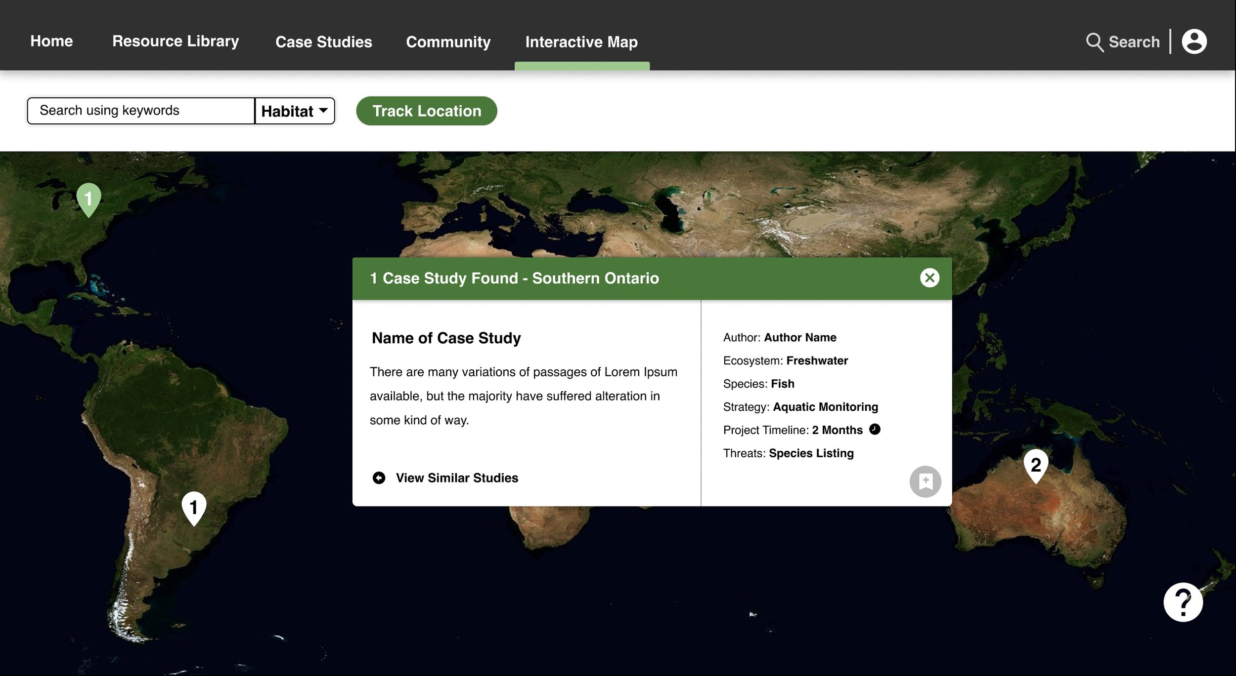  Article and case study summaries to save conservationists time, including a similar (relevant) studies button. 
